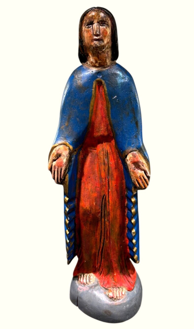 Vintage Hand Carved Wood Jesus Christ Statue Polychrome Folk Art 16.5"
